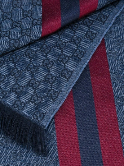 Shop Gucci Web Detail Jacquard Knit Scarf In Blue