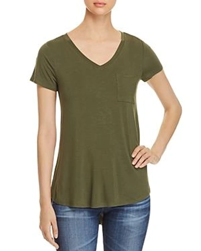 Shop Cupio High/low V-neck Pocket Tee In Dark Moss