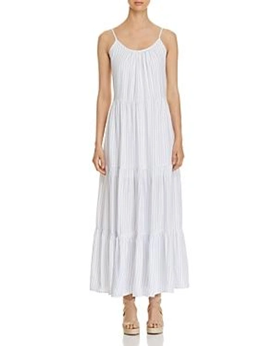 Shop Cupio Tiered Striped Maxi Dress In White/blue