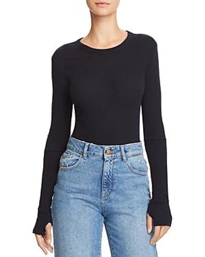 Shop Enza Costa Cashmere Fitted Cuffed Long Sleeve Cuffed Crew In Cadet