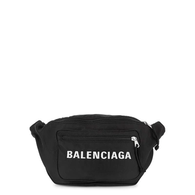 Shop Balenciaga Logo-embroidered Nylon Belt Bag In Black