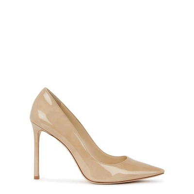 Shop Jimmy Choo Romy 100 Sand Patent Leather Pumps In Nude