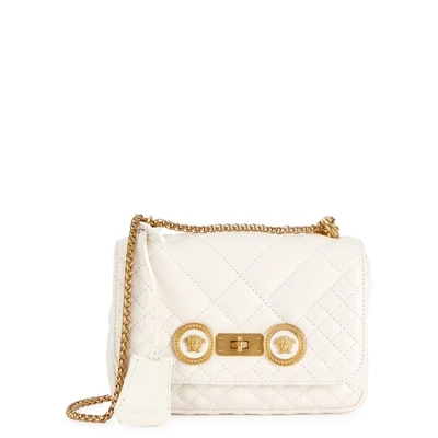 Shop Versace Icon Small Quilted Leather Shoulder Bag In White