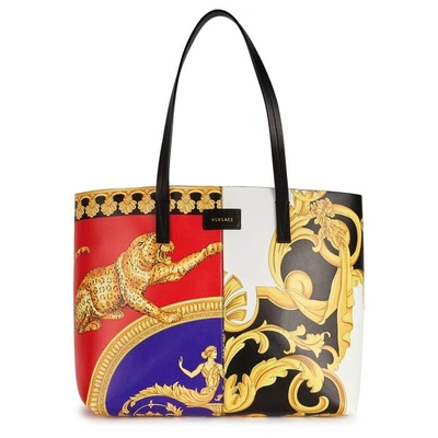 Shop Versace Printed Leather Tote In Red
