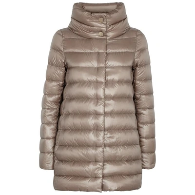 Shop Herno Iconic Amelia Quilted Shell Coat In Taupe