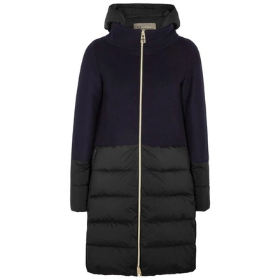 Shop Herno Quilted Shell And Wool-blend Coat In Navy