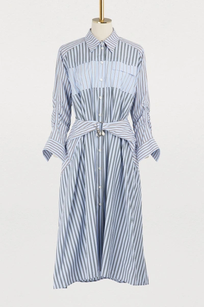 Shop Carven Cotton Shirt Dress In Bleu Ciel/blanc