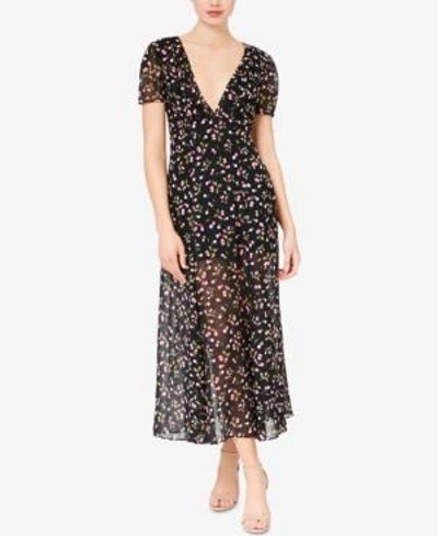 Shop Betsey Johnson Deep-v Cherry-print Maxi Dress In Black Multi