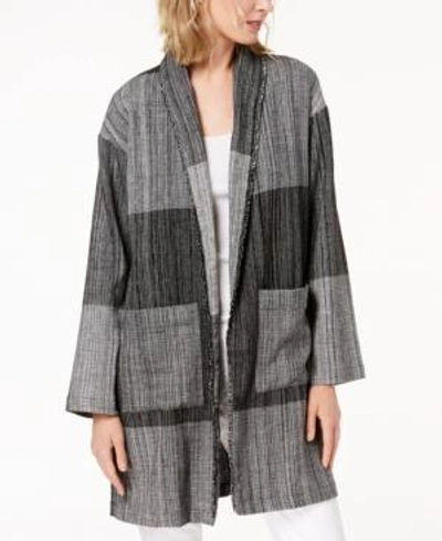 Shop Eileen Fisher Cotton Colorblocked Jacket In Black