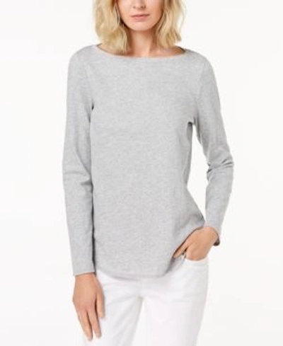 Shop Eileen Fisher Organic Cotton Boat-neck T-shirt In Dark Pearl