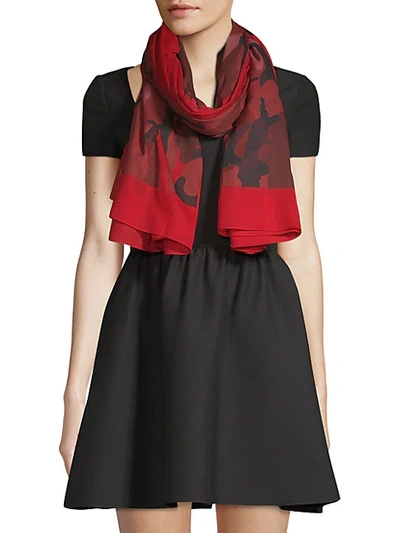 Shop Valentino Cotton Camouflage Shawl In Red