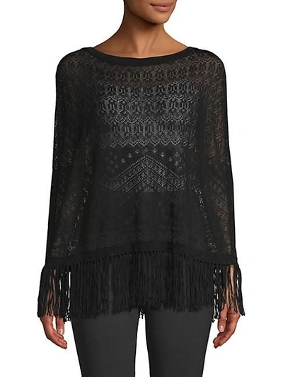 Shop Valentino Fringed Lace Sweater In Black