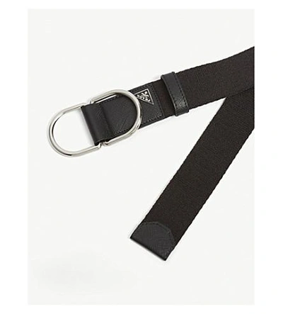 Shop Prada Nylon Triangle Plaque Belt In Black