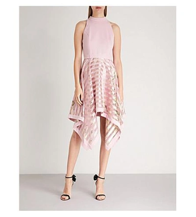 Angelik Floral And Striped Midi Dress In Pink