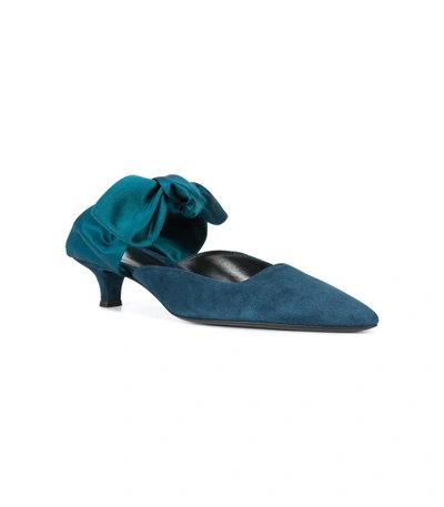 Shop The Row Blue Coco Suede And Satin Mules