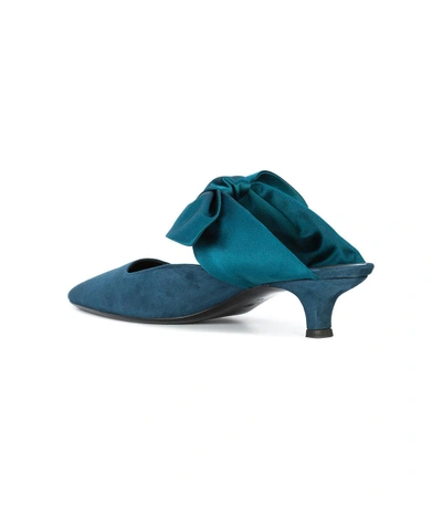 Shop The Row Blue Coco Suede And Satin Mules