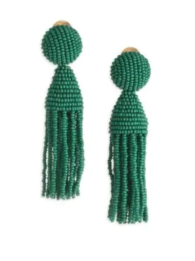 Shop Oscar De La Renta Beaded Tassel Drop Clip-on Earrings In Emerald