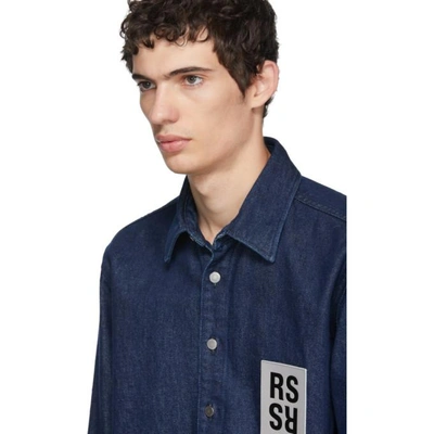 Shop Raf Simons Navy Denim Logo Patch Shirt