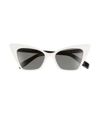 Shop Saint Laurent White Retro Cat Eye Sunglasses In Black White