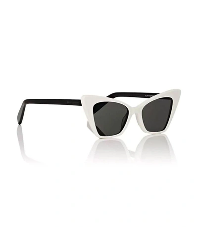 Shop Saint Laurent White Retro Cat Eye Sunglasses In Black White