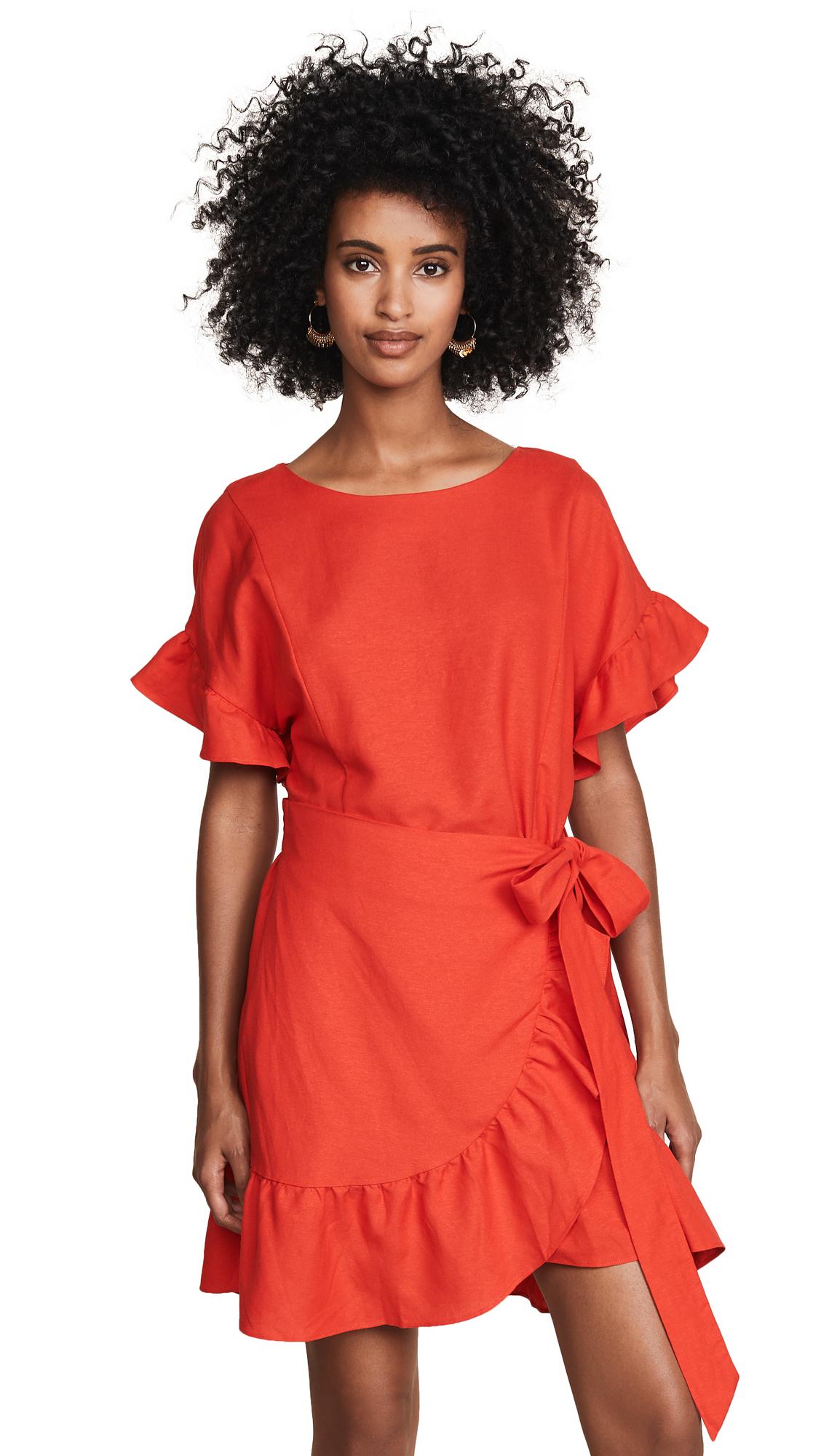 linen ruffle wrap dress