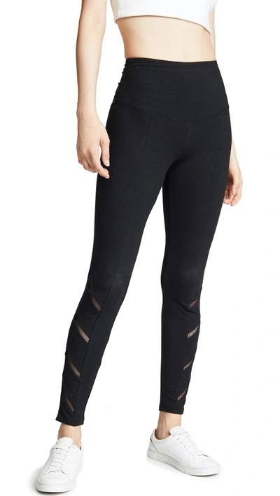 Shop Yummie Signature Waistband Leggings With Mesh In Black
