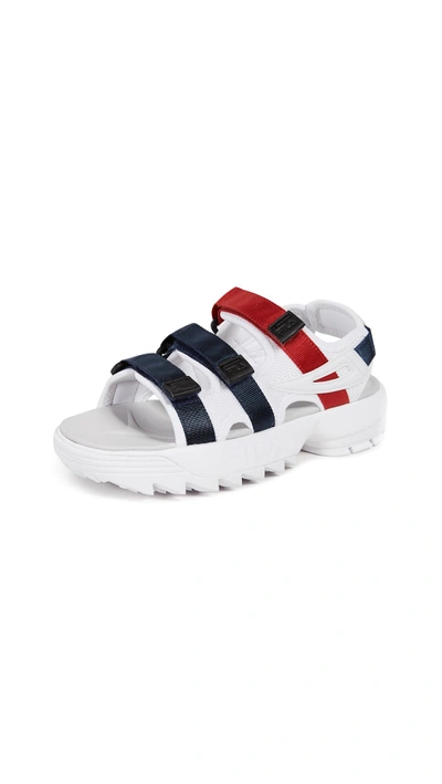 Shop Fila Disrupter Sandals In White/ Navy/ Red