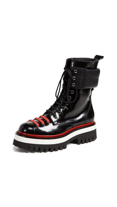Shop Msgm Lace Up Boots In Black