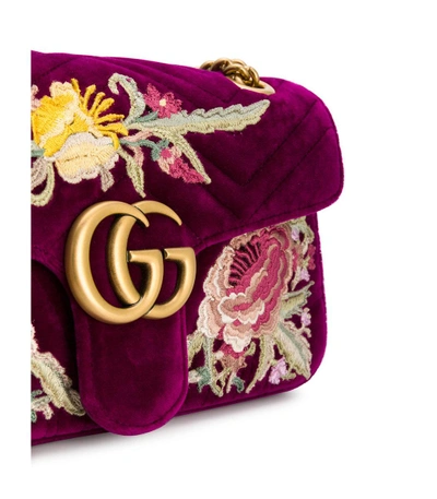 Shop Gucci Gg Marmont Embroidered Shoulder Bag In Burgundy