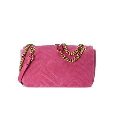 Shop Gucci Gg Marmont Chevron Velvet Shoulder Bag In Pink