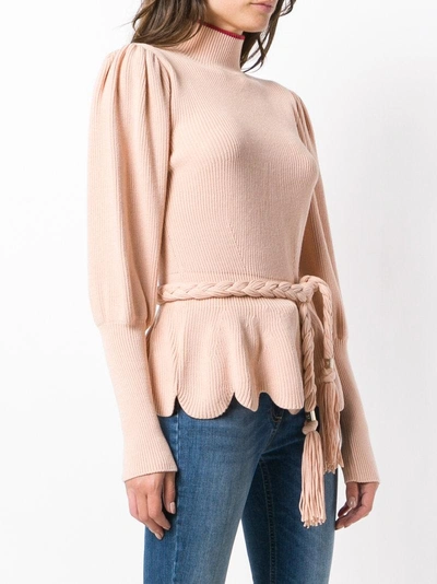 Shop Elisabetta Franchi Belted Roll Neck Sweater - Pink