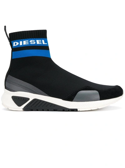 Shop Diesel Logo Sock Sneakers In Black