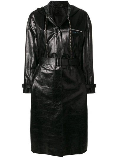 Shop Prada Hooded Coat - Black