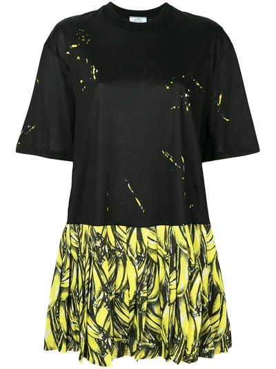 Shop Prada Printed Pleated T-shirt Dress - Black
