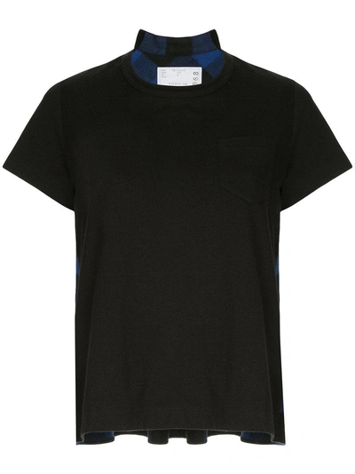 Shop Sacai Checked Back T-shirt - Black