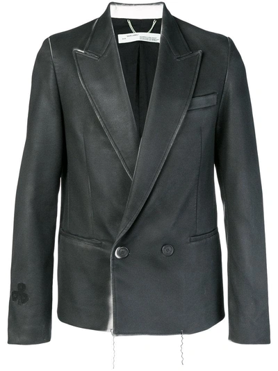 Shop Off-white Painted Double Breasted Blazer In Black