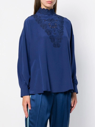 Shop Fendi Embroidered Long-sleeve Blouse - Blue