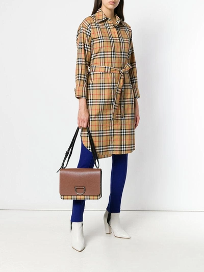 Shop Burberry Foldover Checked Shoulder Bag - Nude & Neutrals