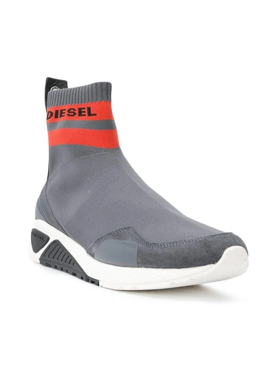 Shop Diesel Logo Sock Sneakers In Grey
