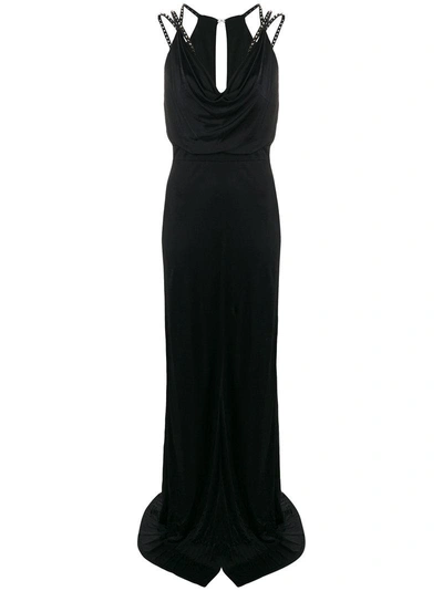 Shop Versace Collection Studded Draped Long Dress - Black
