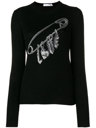 Shop Love Moschino Love Safety Pin Sweater - Black