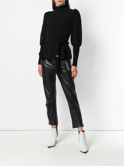 Shop Elisabetta Franchi Belted Roll Neck Sweater - Black