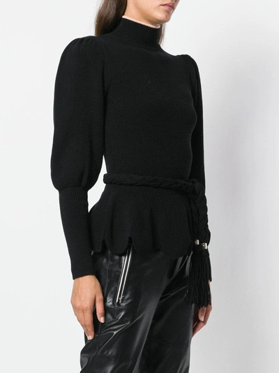 Shop Elisabetta Franchi Belted Roll Neck Sweater - Black