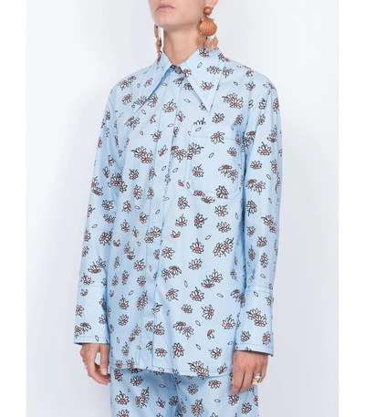 Shop Marni Floral Polo Neck Shirt In Blue