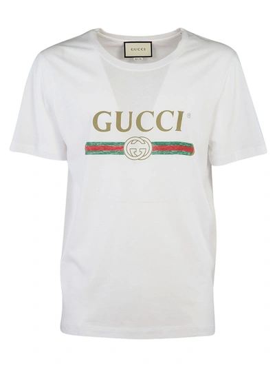 Shop Gucci Washed Fake Logo T-shirt In White