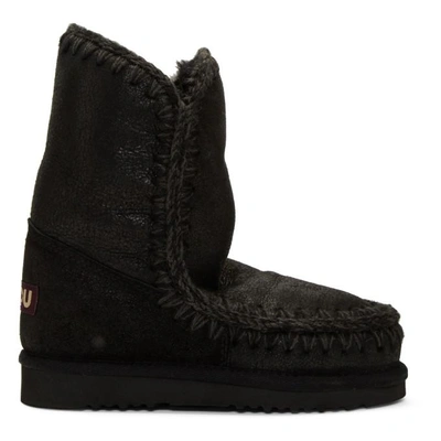 Shop Mou Black Cracked Eskimo 24 Boots In Cbkg