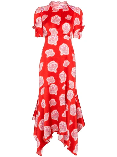 Shop Peter Pilotto High Neck Printed Silk Midi Dress In Red