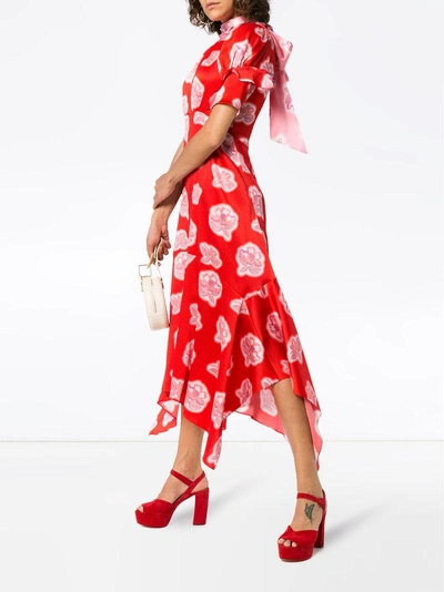 Shop Peter Pilotto High Neck Printed Silk Midi Dress In Red