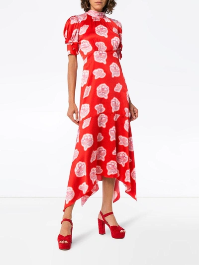 Shop Peter Pilotto High Neck Printed Silk Midi Dress In Red