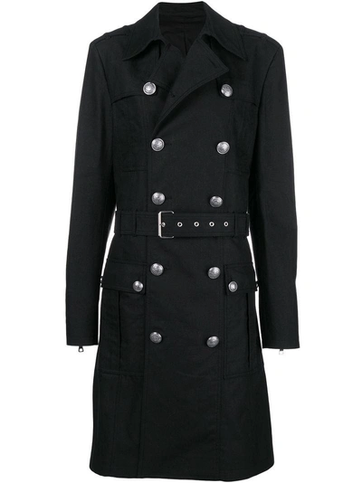 Shop Balmain Double Breasted Trench Coat - Black